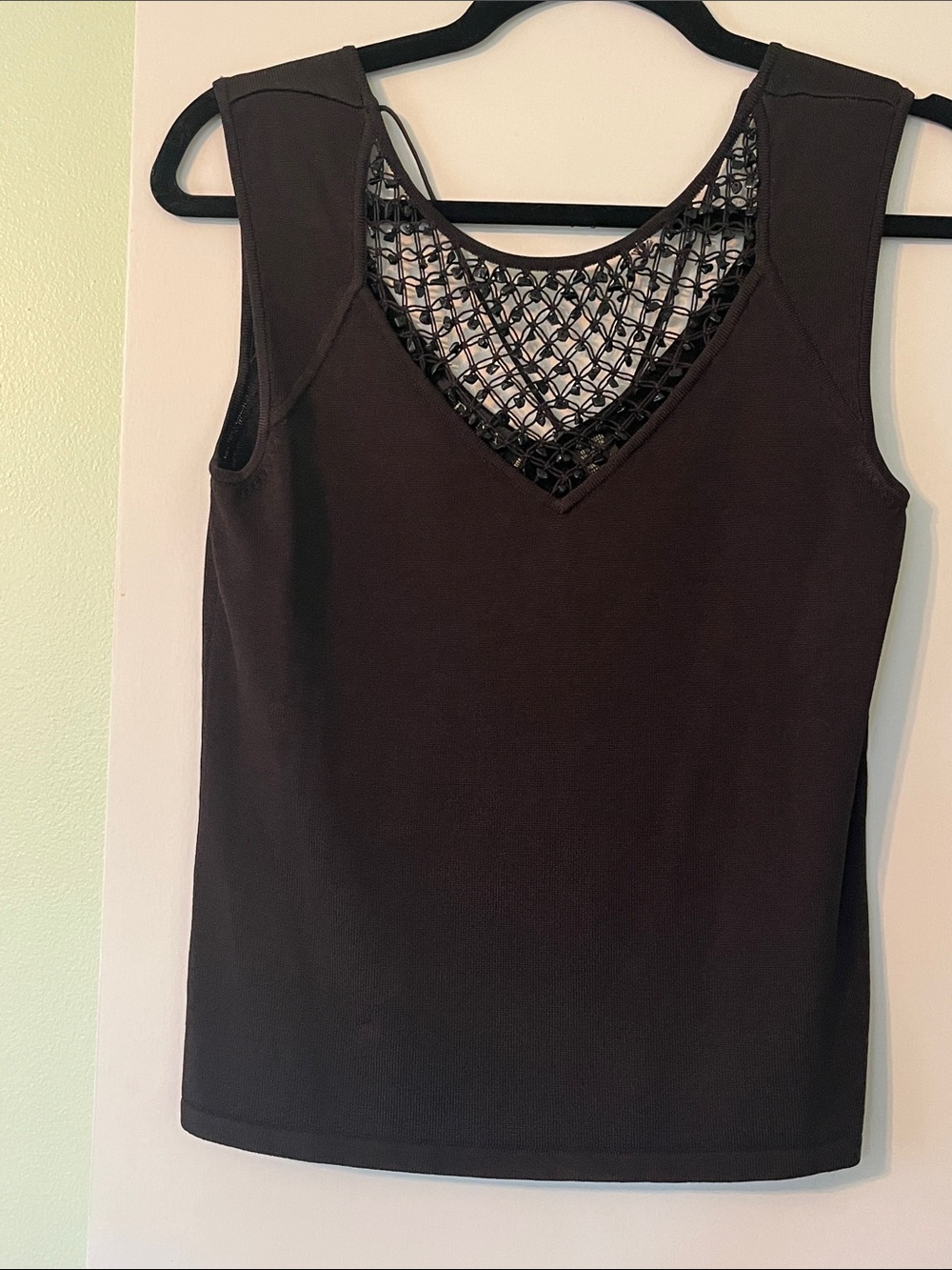 Dana Buchman Brown Sleeveless Top with V-Neck Crochet Detail